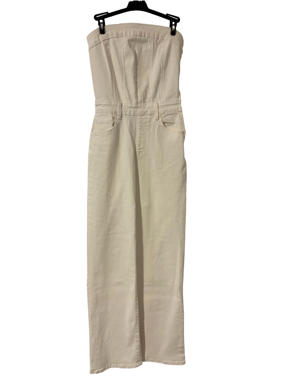 White Denim Strapless Wide-Leg Jumpsuit NWT
